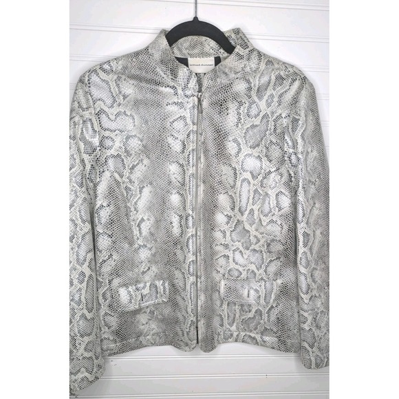 Alfred Dunner Womens Jacket 12 Snake Skin Silver Full Zip Gray White Statement - Picture 1 of 7